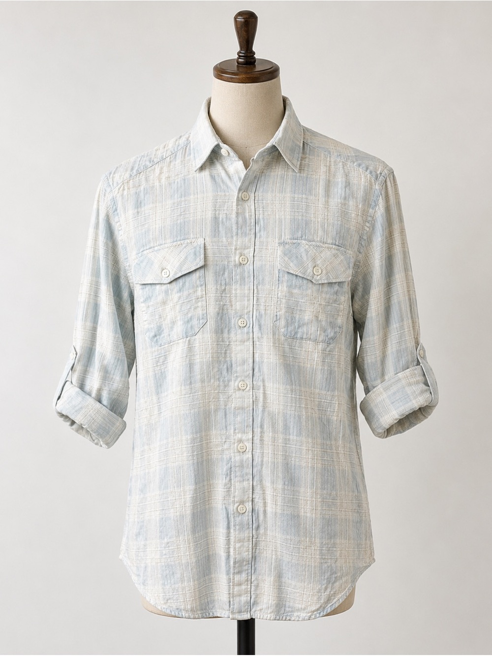 Pronto Uomo Mens Button Down Collar Shirt Blue & White Plaid Size Medium